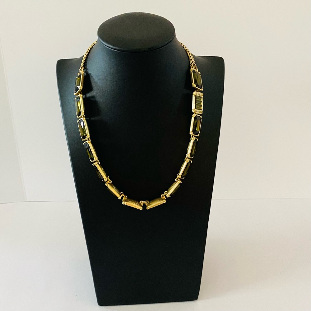 Lia Sophia Versailles Olivine Emerald Gold Cut Crystal Necklace.